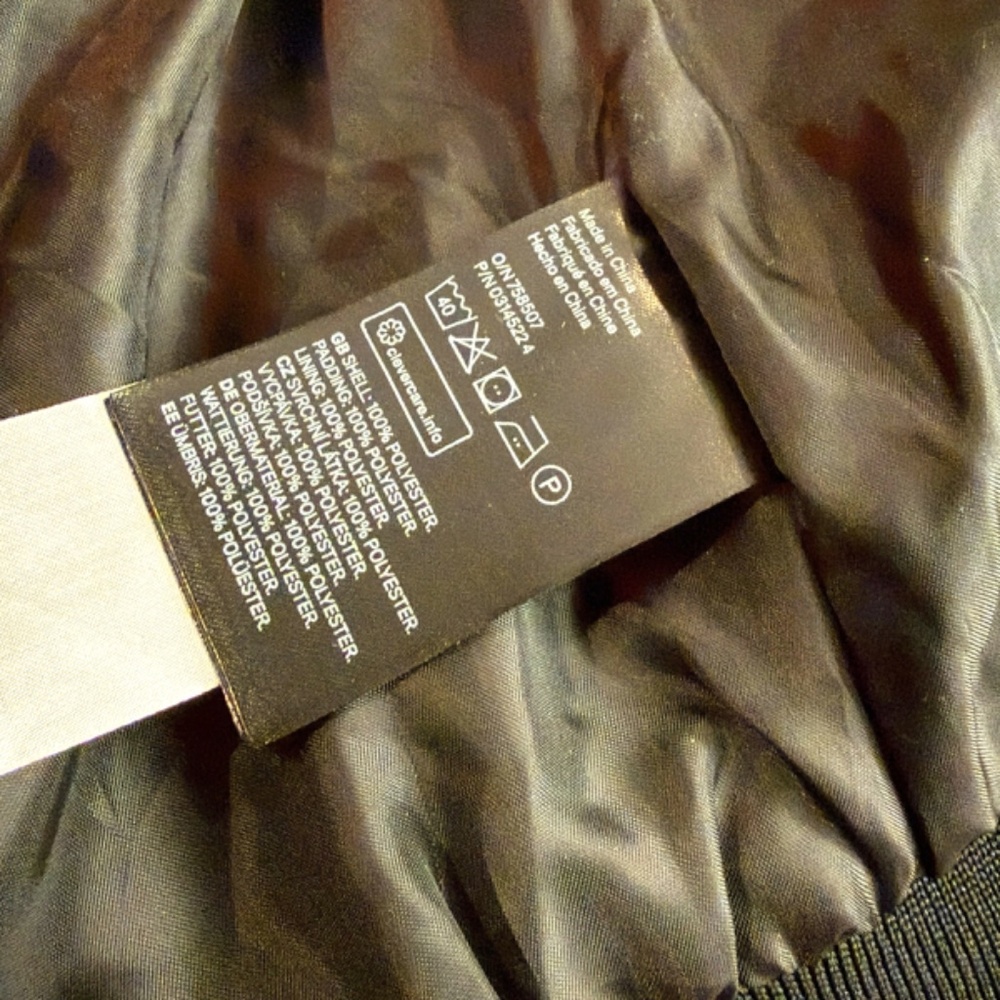 Black Satin Bomber Jacket With Quilted Sleeves - Picture 8 of 10